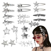 Y2K Star Hair Clips,20pcs Silver Hair Clips for Women,Metal Barrettes 12 Shapes Pentagram for Girls Styling Star Hairpin Cool Barrettes Hairpin Set
