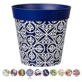 Hum Flowerpots, Azulejo azul maroc, maceta de plástico, maceta para exteriores o interiores, 25 cm x 25 cm (14 diseños disponibles)