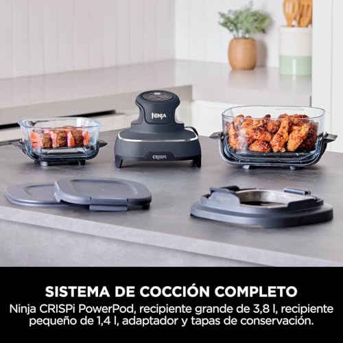 Miniatura 2 de Ninja Crispi Freidora De Aire Portátil, 3,8 L, 4 En 1, Freír Con Aire, Asar, Mantener Caliente Y Gratinar, Diseño Compacto, Incluye 2 Recipientes De Vidrio Extraíbles Y Tapas, 1700 W, Gris, Fn101eugy