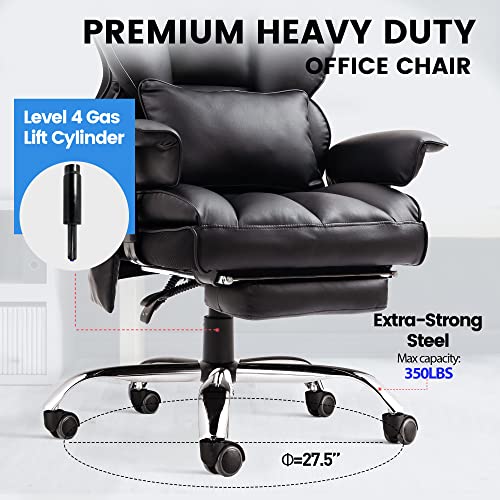 Gurlleu Executive Office Chair Office Desk Chair, Massage Reclining Office Chair With Foot Rest, Real High Back Office Chair With Lumbar Pillow Support Pu Leather Computer Chair (Black) #TOP2
