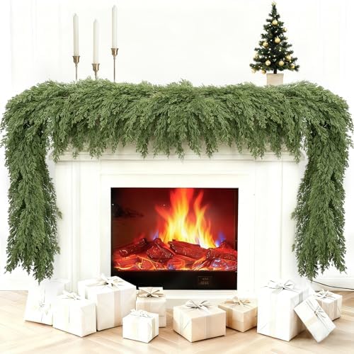 9FT Faux Cedar Garland, Real Touch Christmas Cypress Garland, Rea...