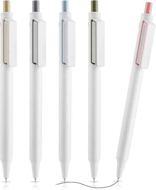 Cobee Aesthetic Gel Ink Pens, 0.5mm Retractable Pastel Ballpoint Pen Cute Ball Point Pen Smooth Writing Black Ink Pens School Office Gift Supplies 5 Pcs