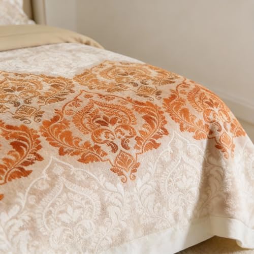 Image of LANE LINEN 100% Cotton Printed King Size Bedsheet - Orange | OEKO-Tex Certified, 250TC, Fits King & Double Bed, Damask Print, Breathable & Wrinkle-Free, Includes 2 Pillow Covers