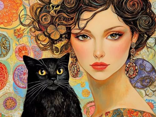 Peinture Numéro Adulte Débutant 50x70cm | Kit Activité Manuelle Toile et Pinceaux Femme Chat