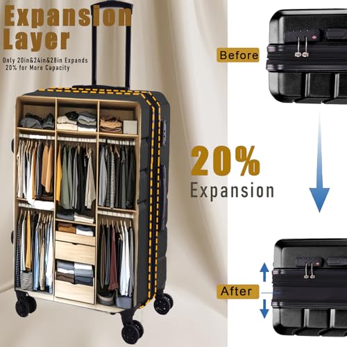 Image of Hoteel Luggage Sets 3 Piece Expandable (4-YEARS WARRANTY) ABS+PC Hardshell Carry On Luggage Airline, Carry on Suitcase with Spinner Wheels & TSA Lock for Travel, Business, Beige (20in /DB /TB)