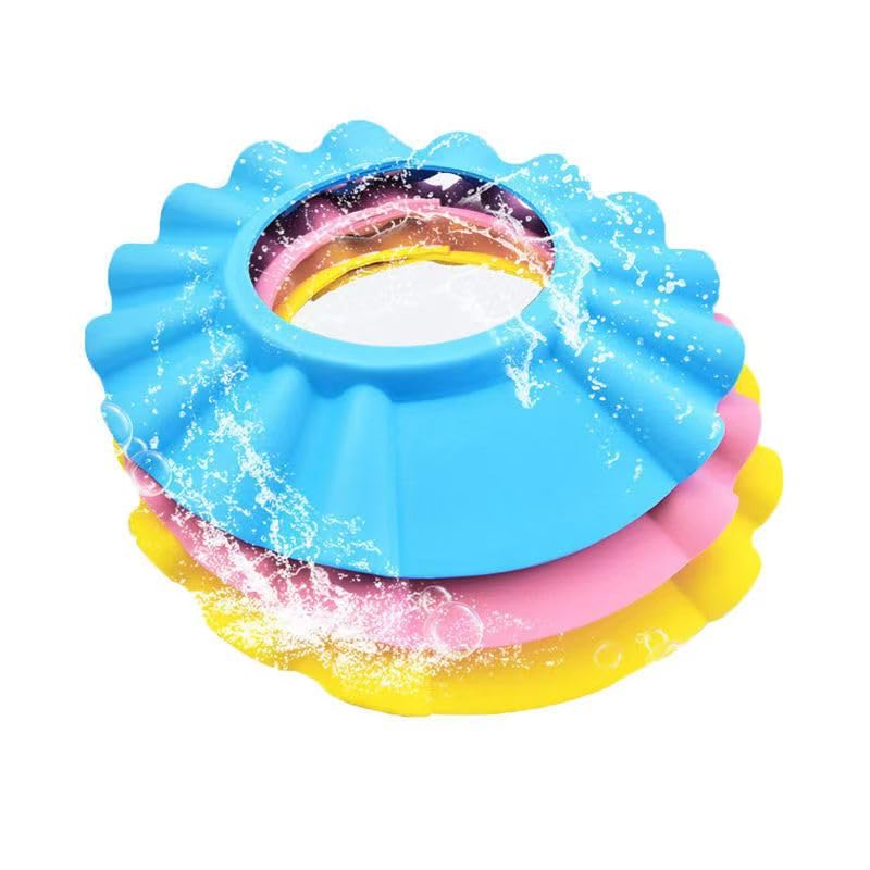 Image of Baby Shower Caps Shampoo Cap Wash Hair Bath Visor Caps Adjustable Shield Waterproof Ear Protector Eye Hats Infant (Blue)