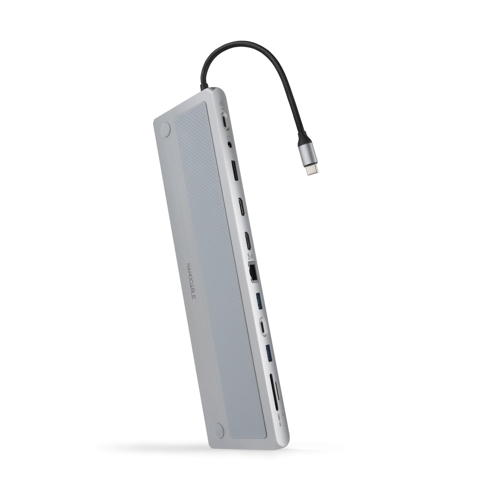 NANOCABLE 10.16.1012 koncentrator USB-C 12 w 1, konwerter USB-C na 3 x USB-A 3.0, USB-C 3.0, USB-C PD 100W, 2 x HDMI 4K60Hz, DP 4K60Hz, RJ45, 1 Gbps, SD/TF, gniazdo audio 3,5 mm, szary