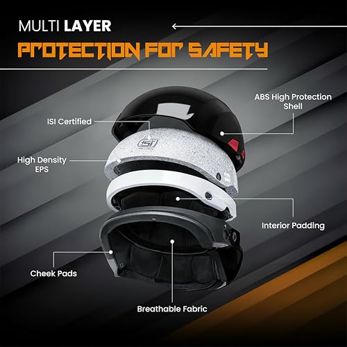 Image of Cortex Run Half Face Helmet Matt Finish with Scratch Resistant Curved Polycarbonate Visor, Hard ABS Shell Helmet for Men and Women | Clear Visor, Lightweight
