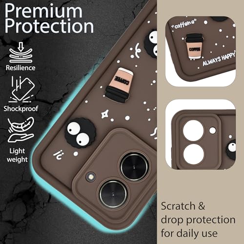 Image of DARKFIT Back Case Cover Compatible for Poco C71 5G / Redmi A5 4G | Cute Fun Cartoon 3D Ball | Coffee Silicone Case | Camera & Body Protection | Shock Proof | for Poco C71 5G / Redmi A5 4G| Color Brown