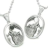 Amulets Howling Wolf Moon Best Friends Simulated Onyx White Simulated Cats Eye Yin Yang Pendant Necklaces