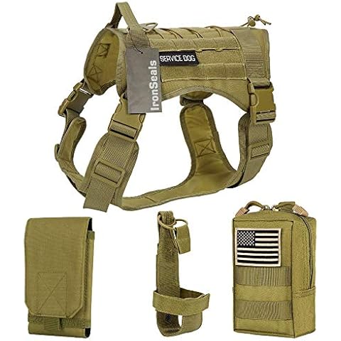 IronSeals Tactical Service Dog Vest Harness with Handles & Molle Pouch & Water Bottle Holder & Phone Pouch Cover