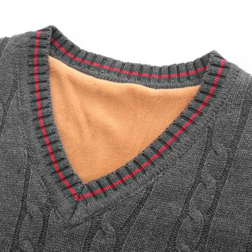 Men'S Fleece-Lined V-Neck Sleeveless Sweater,Youth Knit Waistcoat,Thickened Wool Vest2
