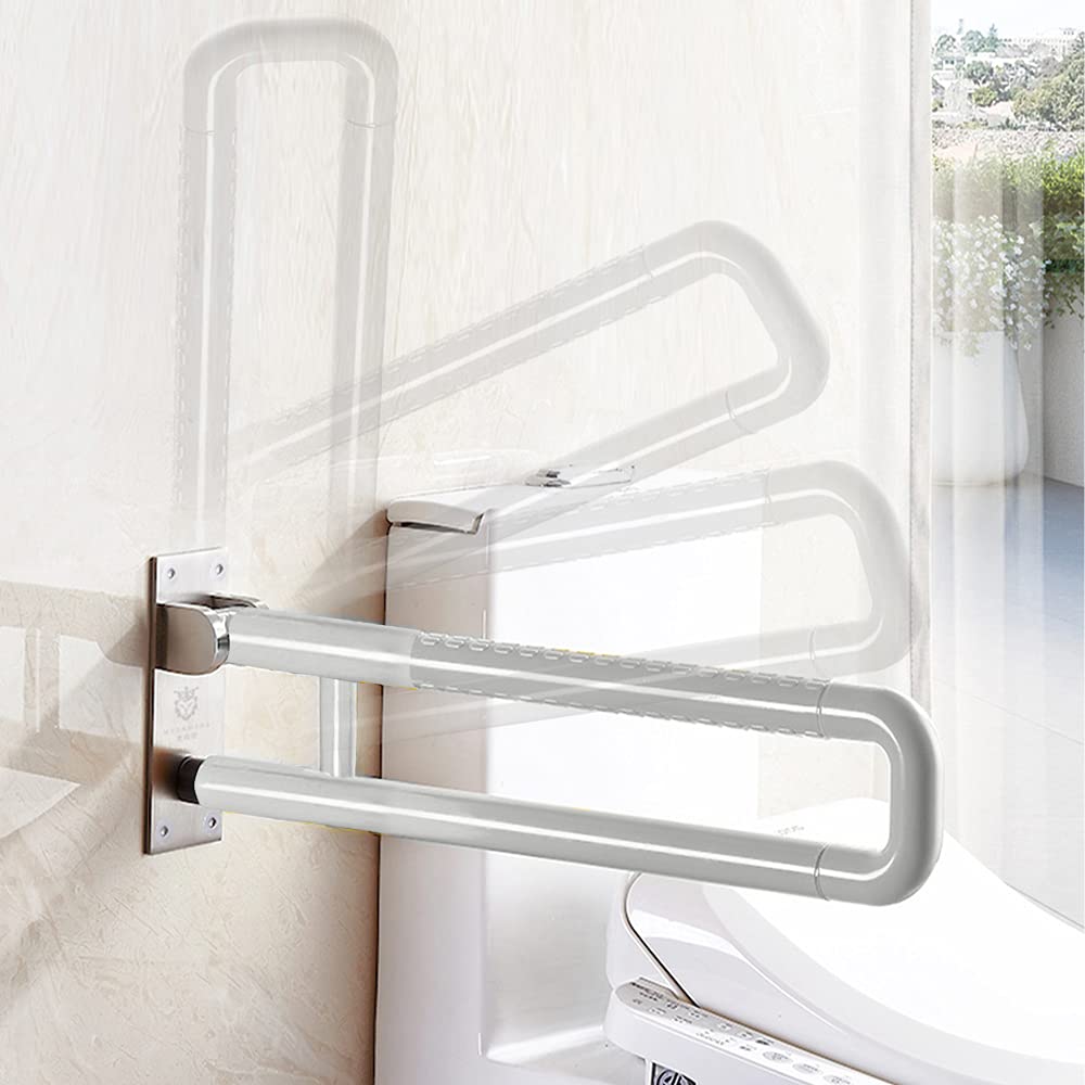 Barra Abatible Baño Barra de Seguridad Barra Seguridad Baño Para Ancianos y Minusválidos Inoxidable (Blanco)