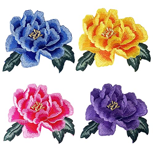 Zzxllro 4Pcs Rose Embroidered Patches, Big Flower Iron On Patches, Beautiful Embroidered Applique Sewing Patches For Clothing, Bags, Jackets, Jeans Diy Accessory Craft Decoration #TOP7