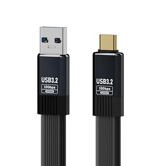 CY Cable USB3.1 Type-A Male to Type-C Male 10Gbps Flat Slim FPC USB-C Data Power Cable 5V3A for Laptop Phone Disk 20cm