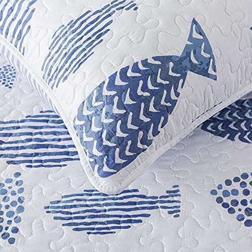 SLPR Sea of Dreams 3-Piece Quilt Set - Queen Size with 2 Shams, Blue and White Ocean-Inspired Bedding Set, Nautical Fish Design, Lake Themed Coastal Quilted Bedspread for Modern Maritime Decor - Image 5