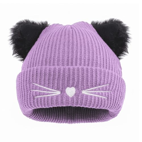 Women Girls Cute Cat Ears Beanie Hat Winter Crochet Knit Cap