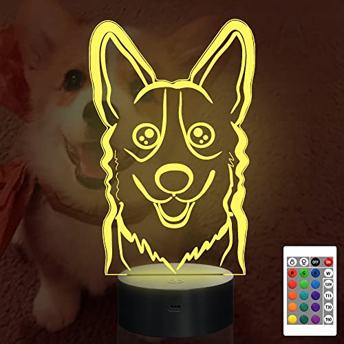 Attivolife Dog 3D Bedside Lamp, Corgi Illusion Optical Night Light, 16 Colors Changing Remote Control Dimmable LED Toy, Puppy Room Decor Cute Christmas Birthday Gift for Kids Baby Boy
