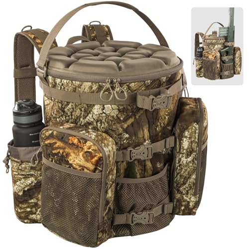 El Mejor Listado de Cazos los 5 mejores. 48 BLISSWILL - Mochila de caza con asiento adecuada para asientos de 5 galones, accesorios de caza de palomas, mochila para pistola de arco de rifle, Timbreon Camo, Mochilas Daypack