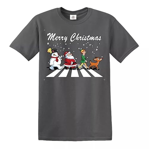 Merry Christmas T-Shirt Xmas Santa Mens Funny Gift Present Graphic Xmas Short Top Tee for Men Winter Cotton Half Sleeve - Charcoal - 4XL