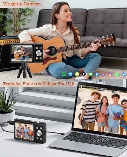 Image of Digital Camera, 4K Vlogging Camera for YouTube Autofocus Cameras for Photography with 16X Digital Zoom, 48MP Compact Point and Shoot Digital Camera for Teens Adult with 32GB SD Card, 2 Batteries-Black