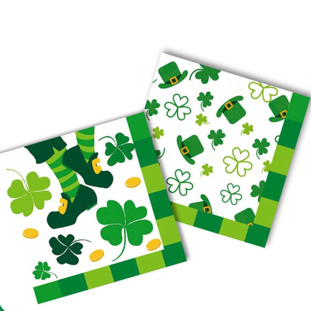 Dulousia St. Patrick's Day Napkins - 6.5x6.5in Lucky Green Shamrock Paper Napkins, Disposable Clover Party Napkins for Saint Patrick's Day, Irish Themed festivities, Spring Events Luncheon Dinner