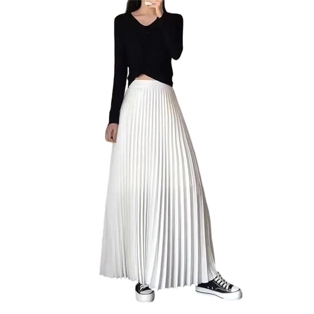 Womens Slimming Pleated Design Over Knee Length High Waist Skirt