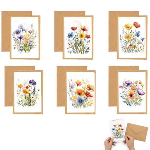 24Pcs Notelets and Envelopes Sets Floral Illustration Stationery Collection Personal and Professional Correspondence with 12 Cards and 12 Envelopes in 6 Distinctive Floral Designs