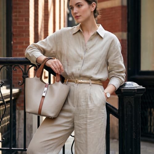 Image of Tote Bag for Women Vegan Leather Bucket Purse for Women Top Handle Handbag Shoulder Bag with Detachable Small Purse