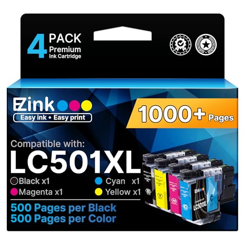 Image of E-Z Ink LC501XL Ink Cartridges High Yield Compatible for Brother LC501XL LC501 Ink Cartridges LC501 XL use for Brother Printer MFC-J1360DW MFC-J1410DW MFC-J1260W (Black Cyan Magenta Yellow, 4Pack)