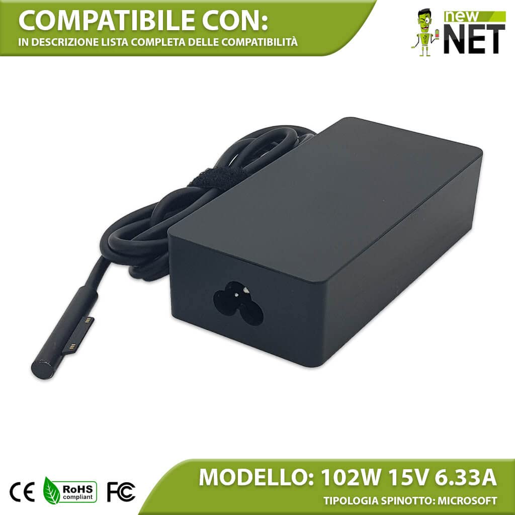 new net - Alimentatore Caricatore Caricabatteria da 15V 6.33A 102W Compatibile con Notebook Microsoft 1798 Surface Book Laptop [ Microsoft Magnetico ]