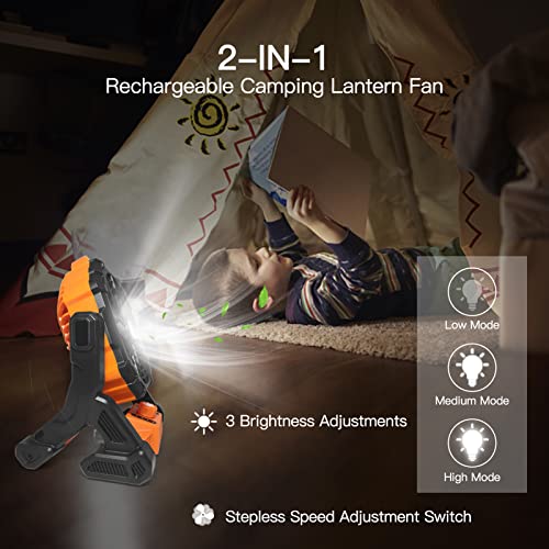 Lanterna de Ventilador Portátil,2 em 1 Ventilador de Camping Lanterna Tenda Suspensa Ventilador Lant
