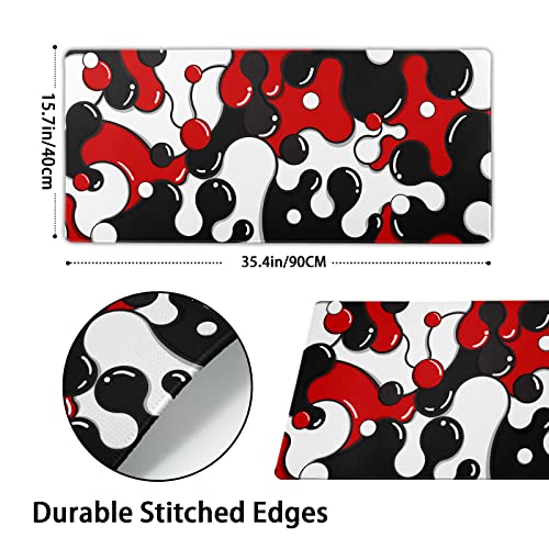 Image of Red Black White Mouse Pad Anime Cool Geometric Japanese Extended Desk Mat 90X40 CM Non-Slip Rubber Base Stitched Edge Large XXL Mousepad for Gaming Laptop Computer Desktop 35.4x15.7 Inch