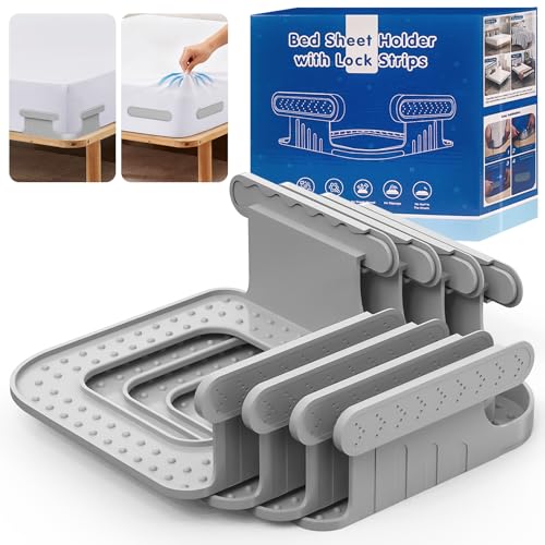 FONPOO 4 Stück Bettlakenspanner, verbessertes Schloss, bettlaken Halter gegen verrutschen Sich gut zum Fixieren von Bettlaken, Geeignet für Matratzen mit Einer Dicke von 7 cm oder mehr
