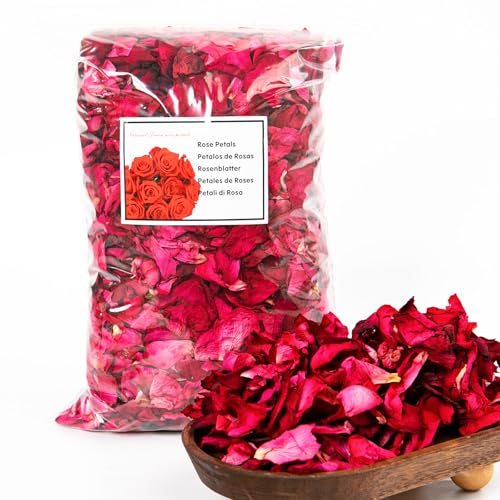 Fortunate Flowers 16oz/450g Dried Rose Petals Bulk for Wedding 80+ Cups Red Fresh Real Dry Rose Petals Dried Flower Petals Bulk for Bath Confetti Flower Girl Bridal Shower Roses Petals Decoration