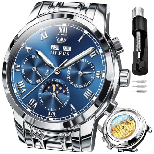 Image of OLEVS Watches for Men Automatic Mechanical Self Winding Dress Wrist Watch Multifunction Calendar Waterproof Luminous
