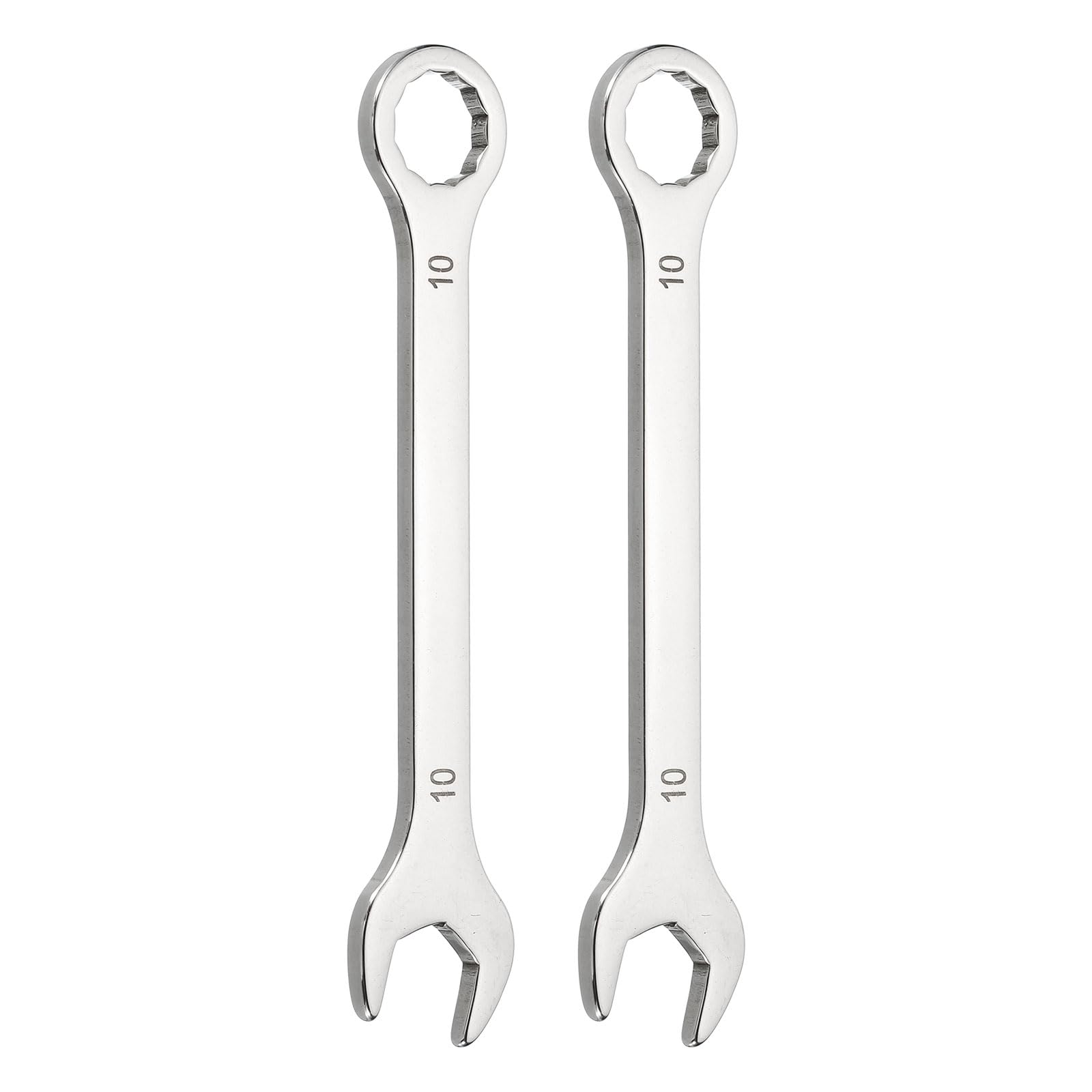 sourcing map 2Pcs Mini Super Thin Combination Wrench 10mm Metric 12-Point Box and Open End Stainless Steel Double Ended Spanner Tool for Automotive Pipe Furniture Machinery DIY Repair, Silver