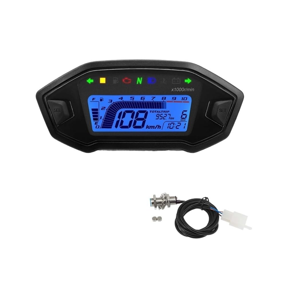 Contachilometri universale Pannello digitale universale per moto, display con tachimetro, contachilometri, livello carburante, temperatura acqua, per 2,4 cilindri