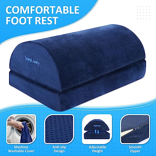 Image of StepLively Foot Rest for Under Desk at Work, Comfortable Foot Stool with 2 Adjustable Heights, Footrest with Washable Cover, for Back & Hip Pain Relief, Suitable for Office, Home and Car (Blue)