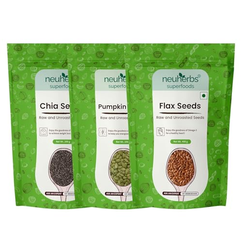 Image of Neuherbs Unroasted Flax, Chia, and Pumpkin Seeds Combo for Improved Bone Health-(Flax seeds 400g + chia seeds 200g + pumpkin seeds 200g)