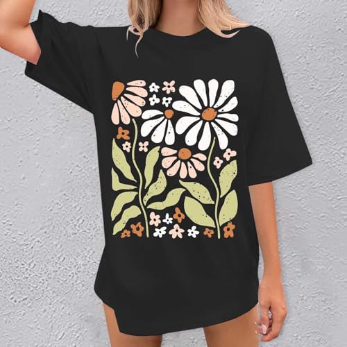 Shirts for Girls 12-14 Years Old Oversized Boho Wildflowers Tshirt Vintage Floral Graphic Tees Summer Flower Tops3