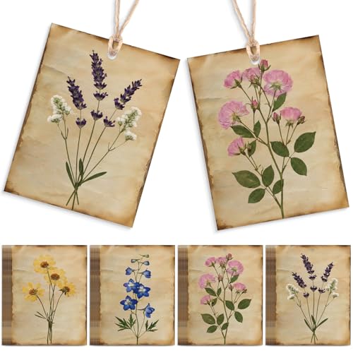 AmazingSpark 50 Set Floral Blank Gift Tags with String 2x3 in Watercolor Flower Paper Hang Tags for Mothers Day Bridal Baby Shower Birthday Wedding Party Favors Supplies(Retro Vintage Style)