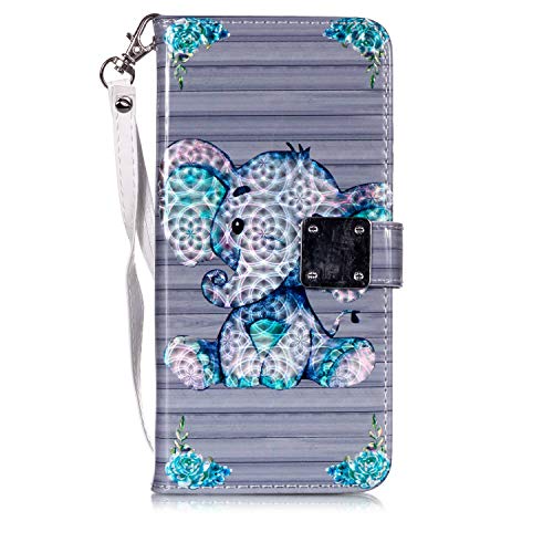 Reevermap Samsung Galaxy S9 Case Glitter PU Leather Shiny Bumper with Card Holder, Protective Flip 3D Cover for Samsung Galaxy S9 Wallet Kickstand Magnetic Closure, Elephant