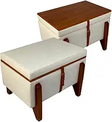 Kit 2 Puff Para Sala Baú E Mesa De Centro Flex Retangular (Linho Cru)