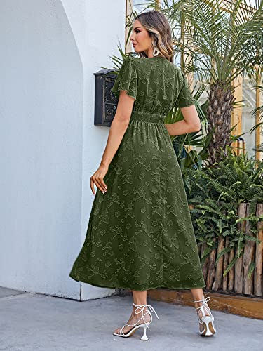 Image of Simplee Women's Boho Floral Maxi Dress Flowy Casual V Neck Short Sleeve Wedding Guest Holiday Beach Long Dress