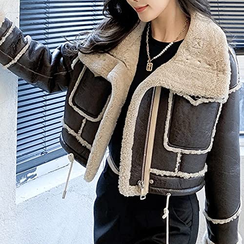 Damenjackets Winter Double Face Coats Lady Crop Jacket Thick Warm Genuine Leather (Color : A Size : Medium Code) (A Large Code)
