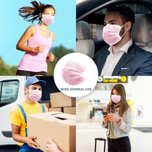 Image of 100Pcs Pink Disposable Face Mask,3 Ply Masks with Soft Ear loops