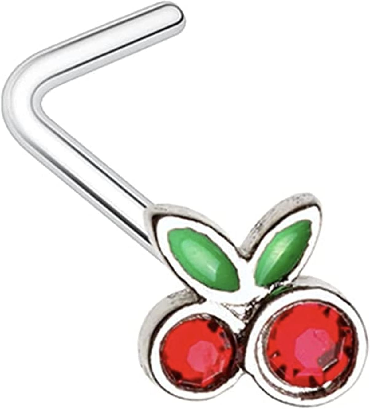 20 Gauge Pretty Cherry L-Shape Nose Ring 316L Stainless Steel