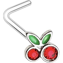 20 Gauge Pretty Cherry L-Shape Nose Ring 316L Stainless Steel