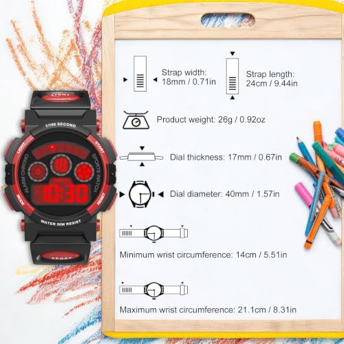 Image of Edillas Kids Digital Watch 7 Colors 50M Waterproof Sport Alarm Boys 7-15 | 7 Color Lights, 50M Waterproof, Alarm, Stopwatch, Easy to Read, Comfort Strap, Great Sport Watch for Outdoor Ages 7-15